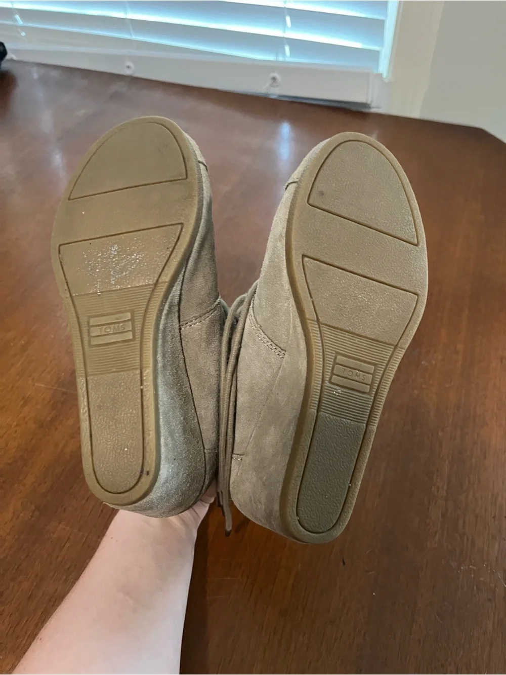Toms Taupe Suede Wedge Lace-Up Ankle Booties